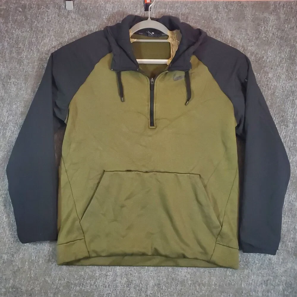 Nike Therma Dri-FIT Men's L Olive Green Black Quarter Zip Hoodie AR6642-395